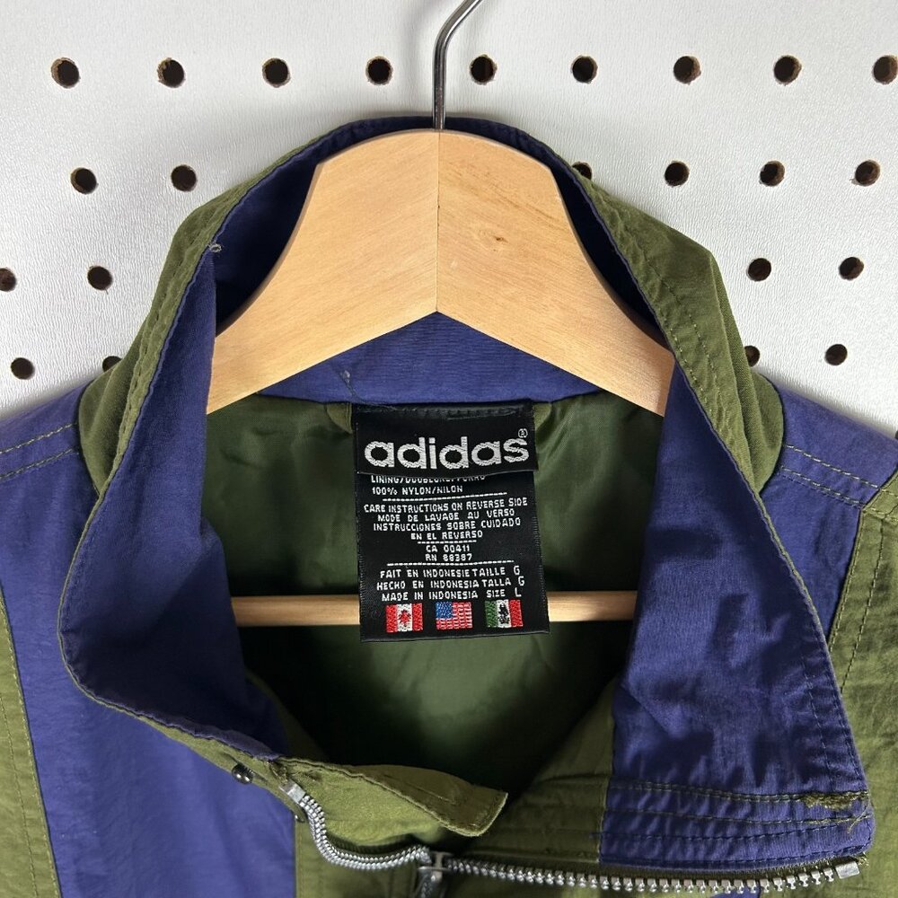 Adidas Vintage Windbreaker Jacket XL Full Zip Ripcord Green Purple 90s Camping - Picture 7 of 8